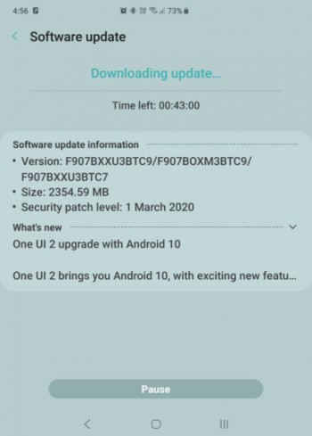 galaxy fold 5g android 10 update